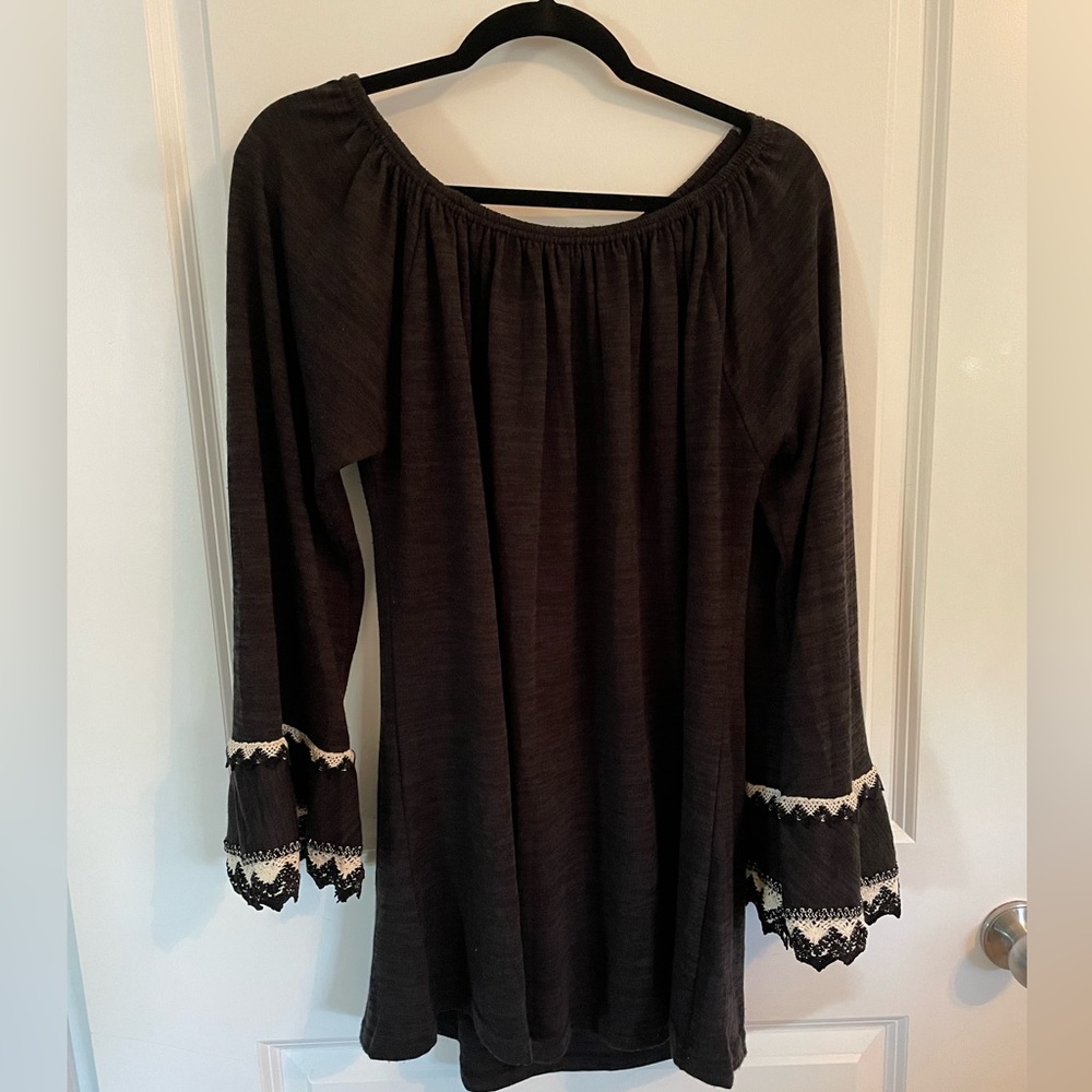 Charcoal Grey Tunic Top Off The Shoulder L-XL